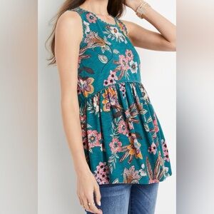 Maurices Floral Eyelet Trim Tank Top in Teal Size 3X